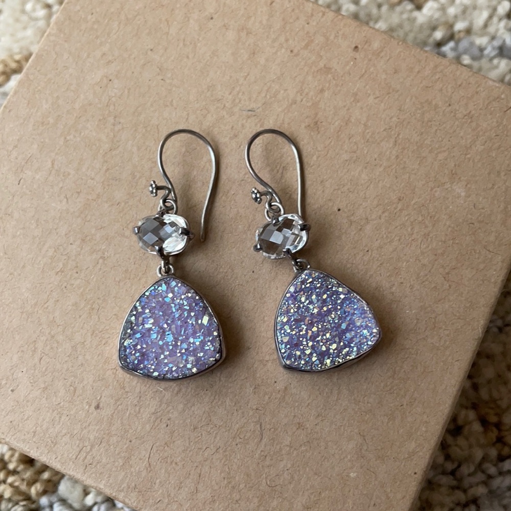 Silver Earrings with Purple Druzy